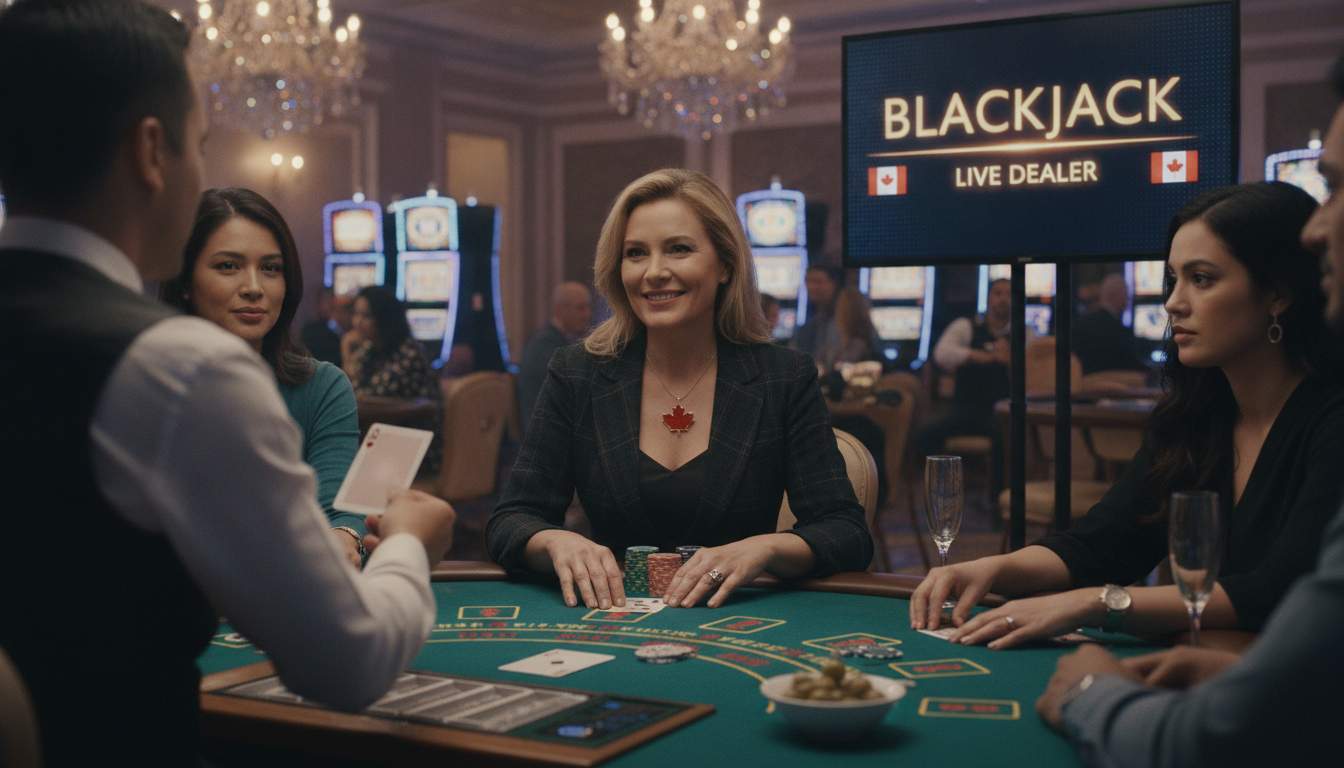 A woman playing blackjack at a live casino