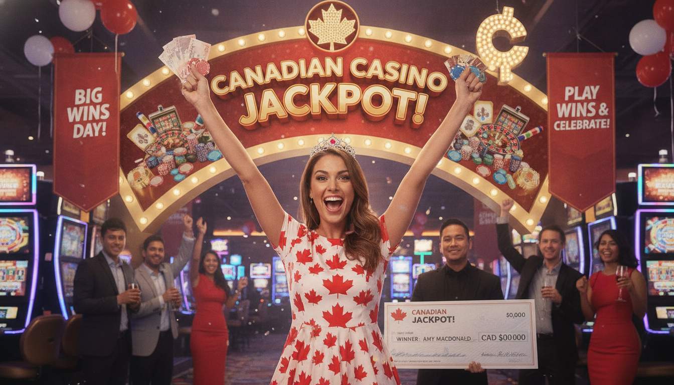 A woman celebrating her casino wins
